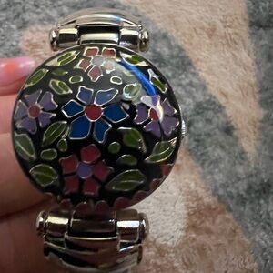 Floral Enamel Round Bracelet Watch